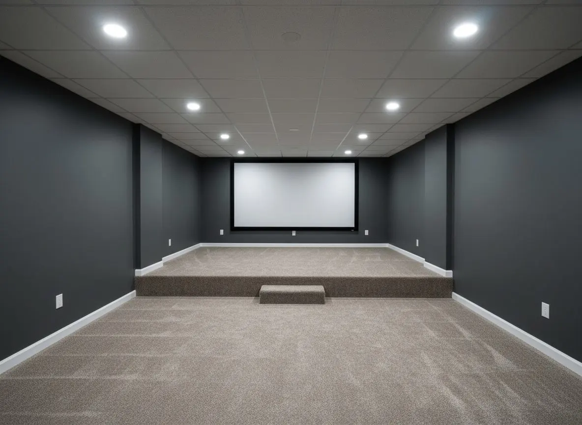 Media room under a 1968 ranch in Willow Street